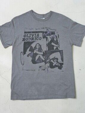 Olivia Rodrigo Lisenced Crew Neck Casual T-Shirt Dark Grey Womens Size Medium